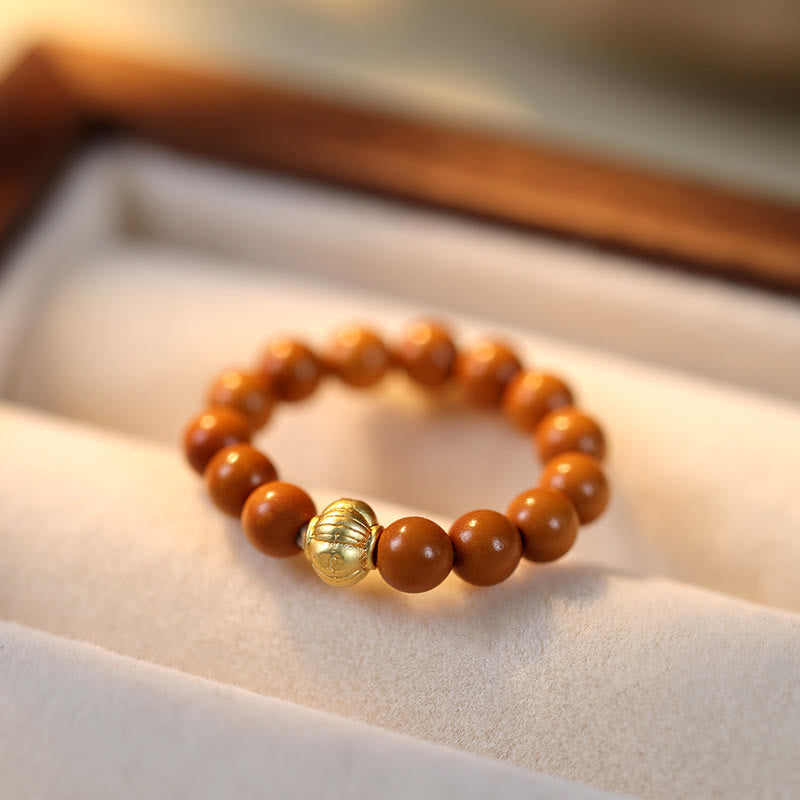 Buddha Stones Olive Pit Bead Copper Coin Inner Strength Ring
