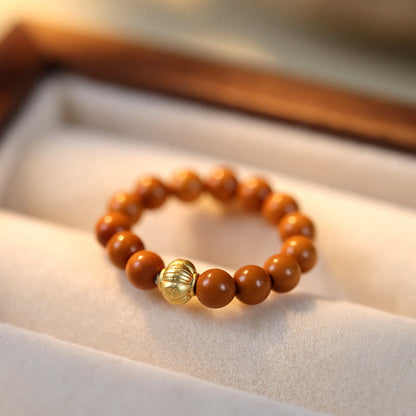 Buddha Stones Olive Pit Bead Copper Coin Inner Strength Ring