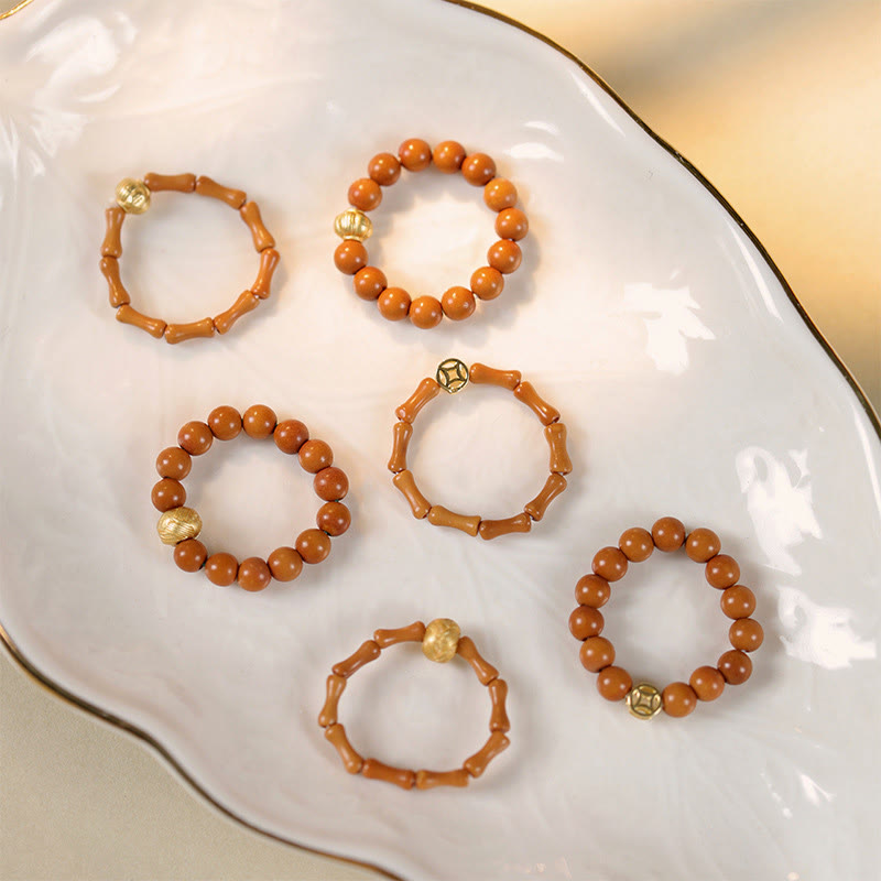 Buddha Stones Olive Pit Bead Copper Coin Inner Strength Ring