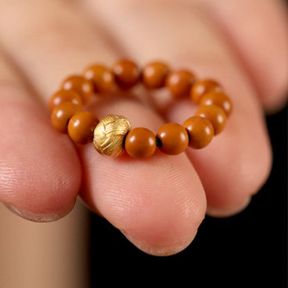 Buddha Stones Olive Pit Bead Copper Coin Inner Strength Ring