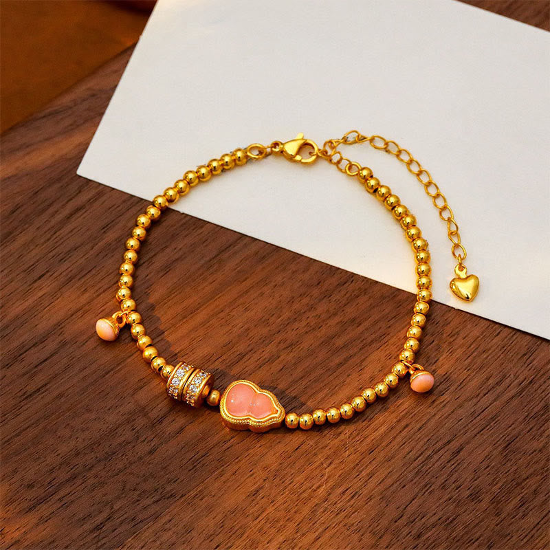 Buddha Stones Copper Brass Plated 24k Gold Beads Gourd Wealth Bracelet