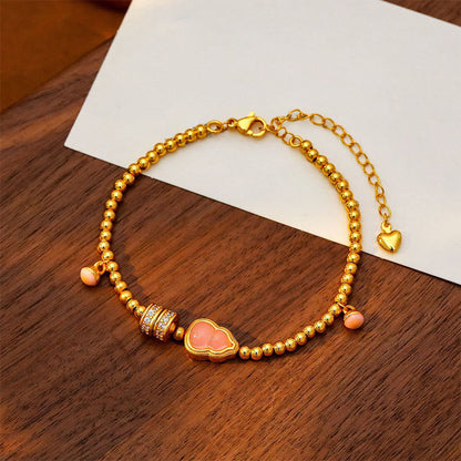 Buddha Stones Copper Brass Plated 24k Gold Beads Gourd Wealth Bracelet