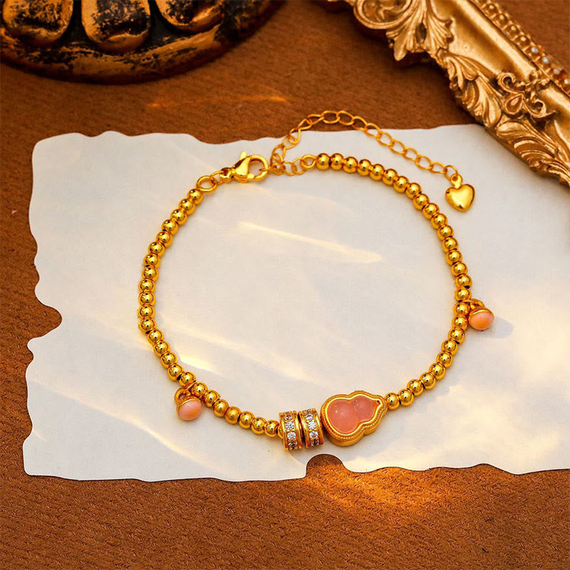 Buddha Stones Copper Brass Plated 24k Gold Beads Gourd Wealth Bracelet