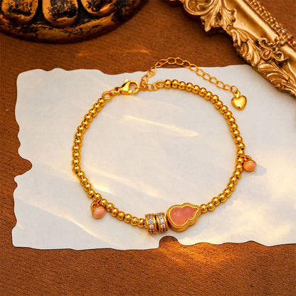 Buddha Stones Copper Brass Plated 24k Gold Beads Gourd Wealth Bracelet