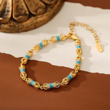 Buddha Stones Copper Brass Plated 24k Gold Vajra Wealth Luck Bracelet