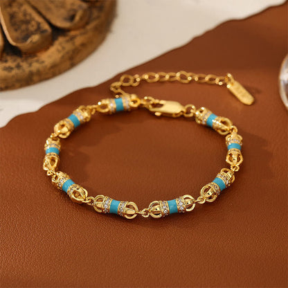 Buddha Stones Copper Brass Plated 24k Gold Vajra Wealth Luck Bracelet