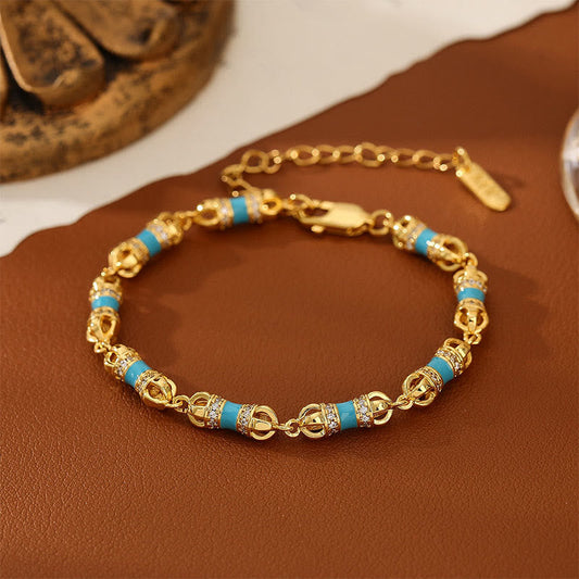 Buddha Stones Copper Brass Plated 24k Gold Vajra Wealth Luck Bracelet