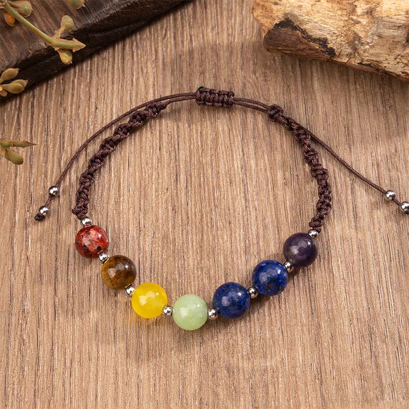 Buddha Stones Natural Various Crystals Tiger Eye Amethyst Courage Rope Bracelet