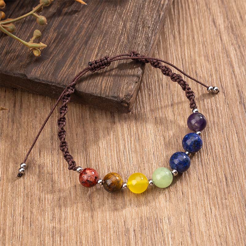 Buddha Stones Natural Various Crystals Tiger Eye Amethyst Courage Rope Bracelet