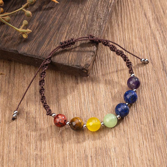 Buddha Stones Natural Various Crystals Tiger Eye Amethyst Courage Rope Bracelet