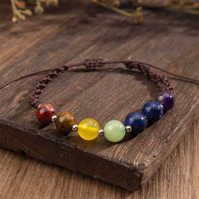 Buddha Stones Natural Various Crystals Tiger Eye Amethyst Courage Rope Bracelet