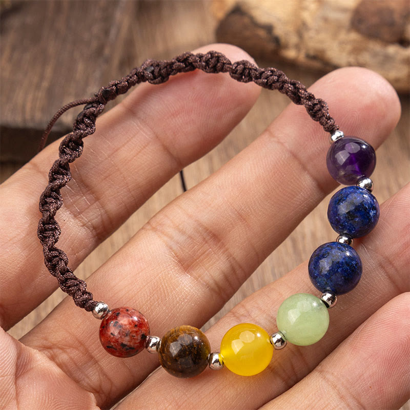 Buddha Stones Natural Various Crystals Tiger Eye Amethyst Courage Rope Bracelet
