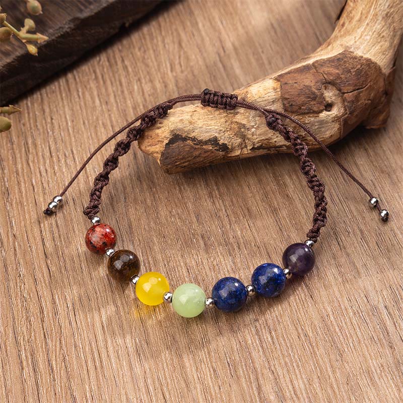 Buddha Stones Natural Various Crystals Tiger Eye Amethyst Courage Rope Bracelet