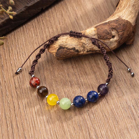 Buddha Stones Natural Various Crystals Tiger Eye Amethyst Courage Rope Bracelet