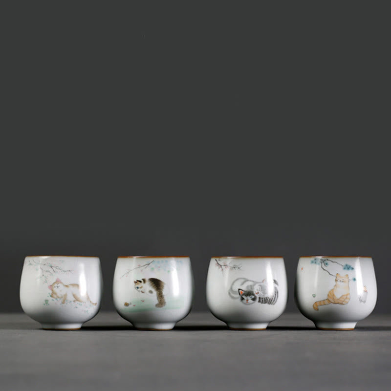 Buddha Stones Cute Cat Branches Teacup Kung Fu Tea Cup With Gift Box