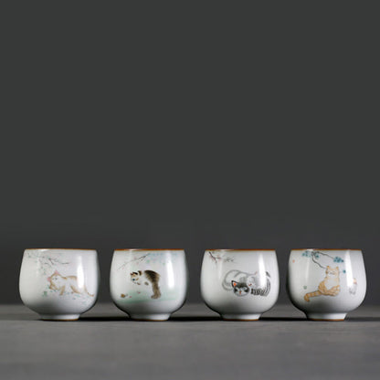 Buddha Stones Cute Cat Branches Teacup Kung Fu Tea Cup With Gift Box