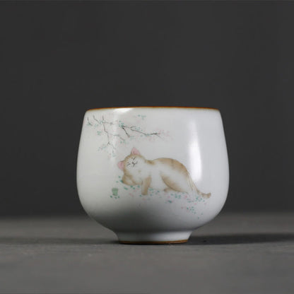 Buddha Stones Cute Cat Branches Teacup Kung Fu Tea Cup With Gift Box