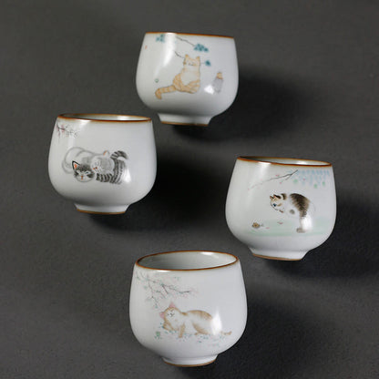 Buddha Stones Cute Cat Branches Teacup Kung Fu Tea Cup With Gift Box