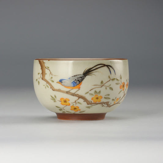 Buddha Stones Bird On Branches Copper Coin Teacup Kung Fu Tea Cup