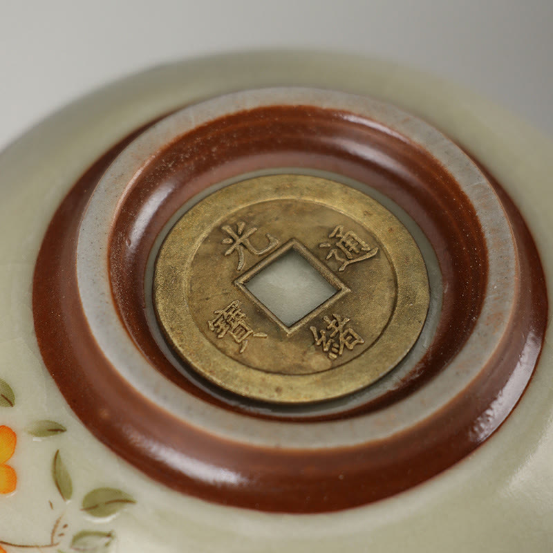 Buddha Stones Bird On Branches Copper Coin Teacup Kung Fu Tea Cup