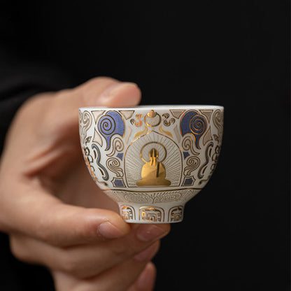 Buddha Stones White Thangka Buddha Auspicious Clouds Teacup Kung Fu Tea Cup