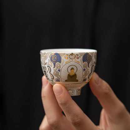 Buddha Stones White Thangka Buddha Auspicious Clouds Teacup Kung Fu Tea Cup