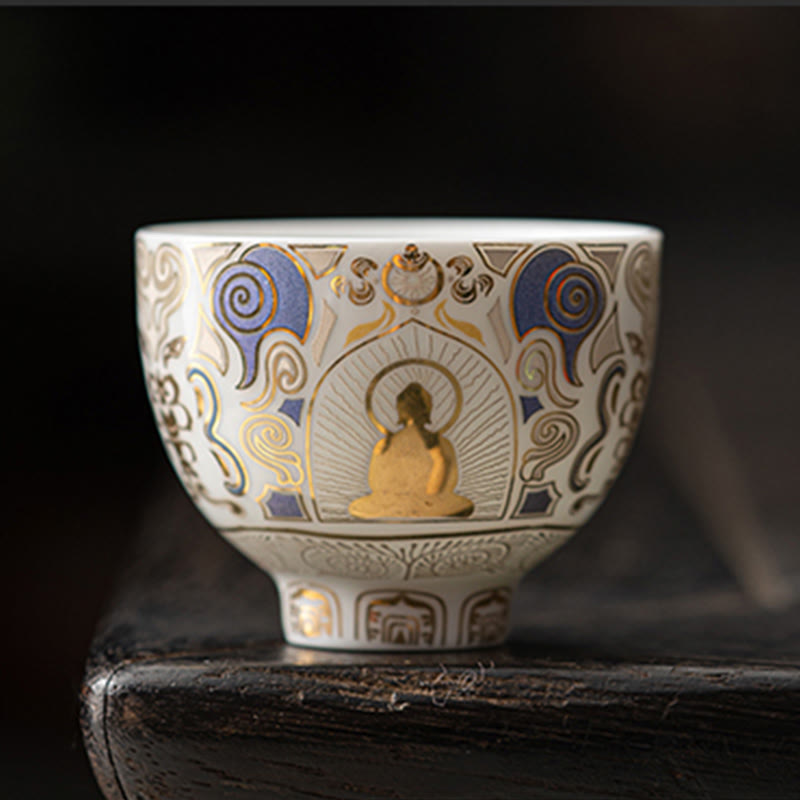 Buddha Stones White Thangka Buddha Auspicious Clouds Teacup Kung Fu Tea Cup