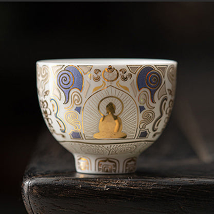 Buddha Stones White Thangka Buddha Auspicious Clouds Teacup Kung Fu Tea Cup