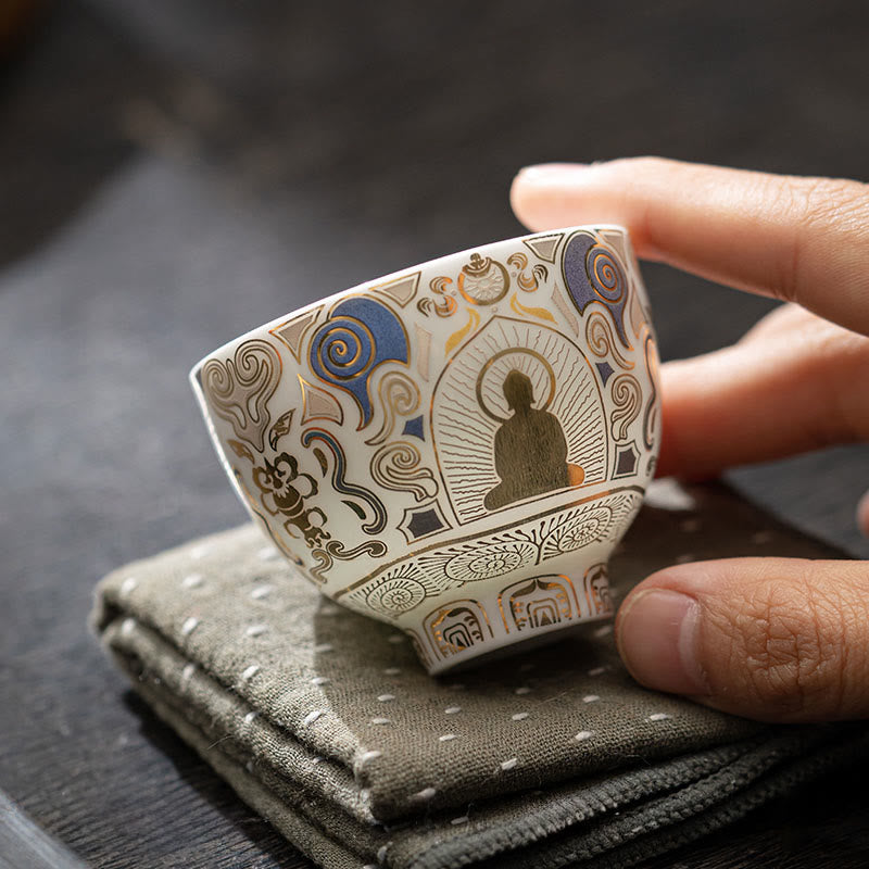 Buddha Stones White Thangka Buddha Auspicious Clouds Teacup Kung Fu Tea Cup