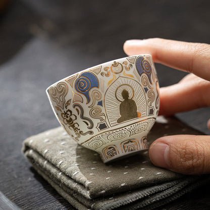 Buddha Stones White Thangka Buddha Auspicious Clouds Teacup Kung Fu Tea Cup