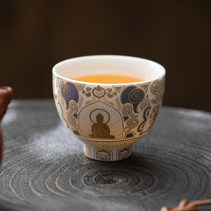 Buddha Stones White Thangka Buddha Auspicious Clouds Teacup Kung Fu Tea Cup