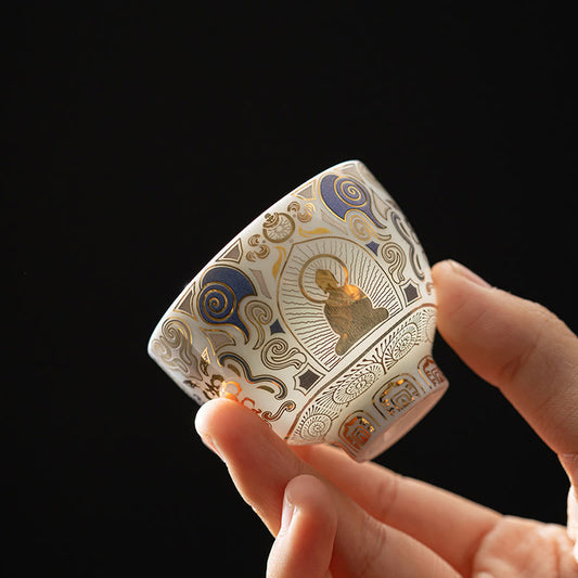 Buddha Stones White Thangka Buddha Auspicious Clouds Teacup Kung Fu Tea Cup