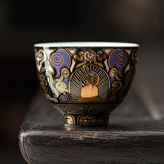 Buddha Stones Black Thangka Buddha Auspicious Clouds Teacup Kung Fu Tea Cup