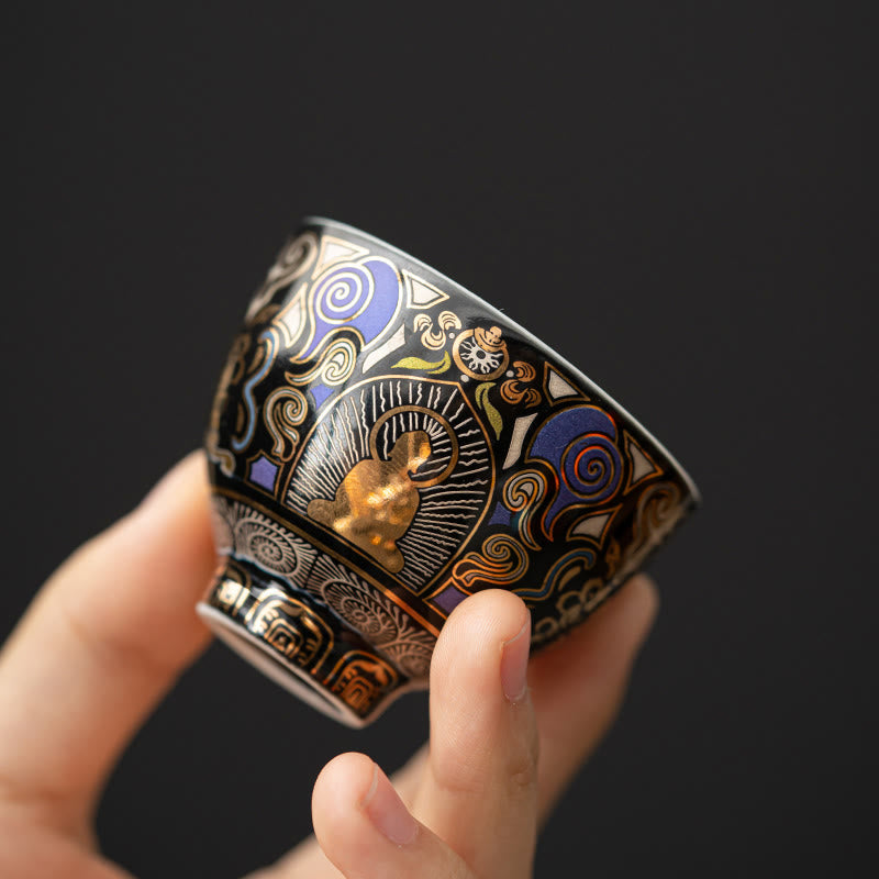 Buddha Stones Black Thangka Buddha Auspicious Clouds Teacup Kung Fu Tea Cup