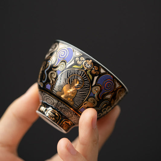 Buddha Stones Black Thangka Buddha Auspicious Clouds Teacup Kung Fu Tea Cup