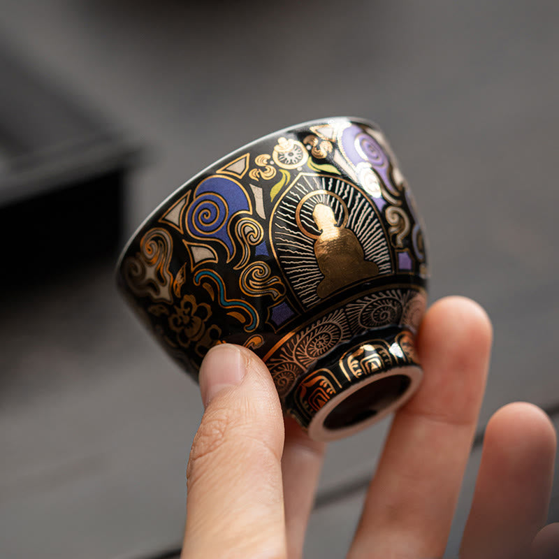 Buddha Stones Black Thangka Buddha Auspicious Clouds Teacup Kung Fu Tea Cup