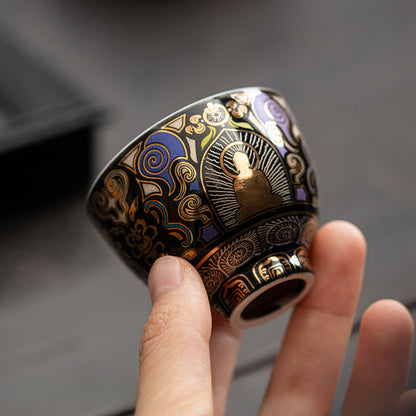 Buddha Stones Black Thangka Buddha Auspicious Clouds Teacup Kung Fu Tea Cup