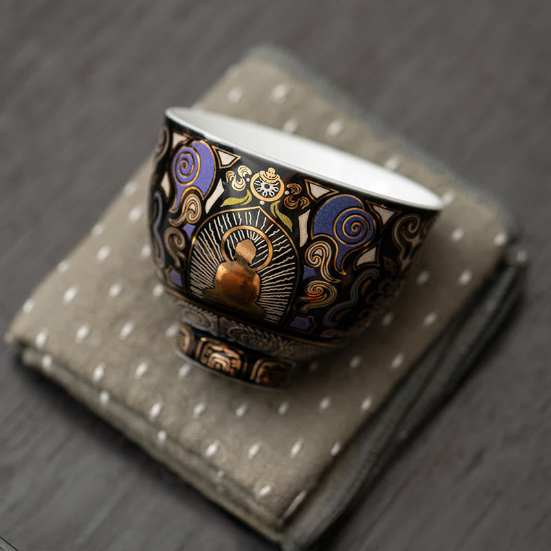 Buddha Stones Black Thangka Buddha Auspicious Clouds Teacup Kung Fu Tea Cup