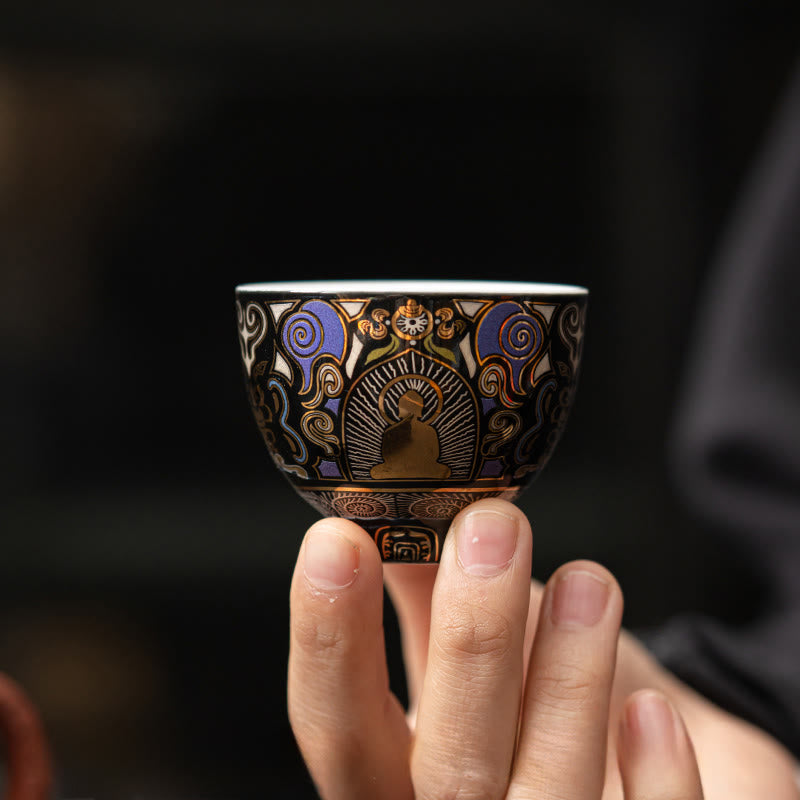 Buddha Stones Black Thangka Buddha Auspicious Clouds Teacup Kung Fu Tea Cup