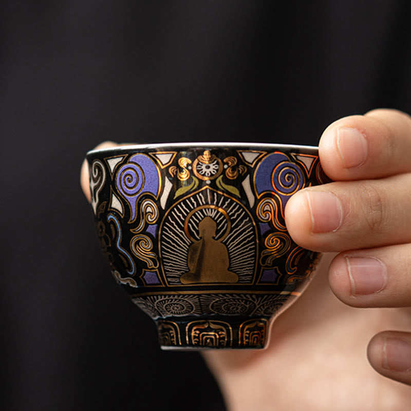 Buddha Stones Black Thangka Buddha Auspicious Clouds Teacup Kung Fu Tea Cup