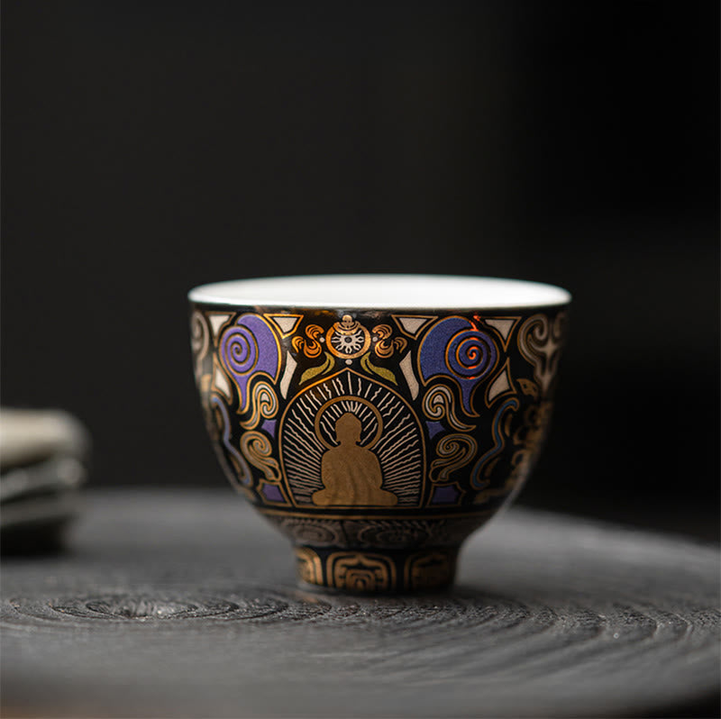Buddha Stones Black Thangka Buddha Auspicious Clouds Teacup Kung Fu Tea Cup