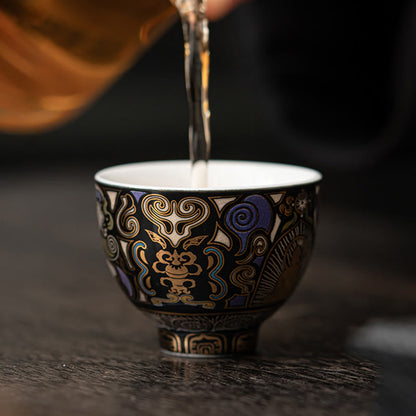 Buddha Stones Black Thangka Buddha Auspicious Clouds Teacup Kung Fu Tea Cup