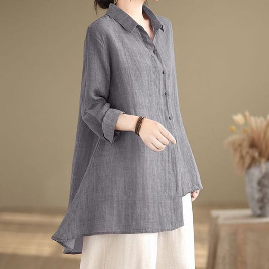 Buddha Stones Irregular Design Buttons Long Sleeve Women's Cotton Shirt