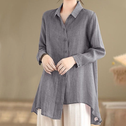 Buddha Stones Irregular Design Buttons Long Sleeve Women's Cotton Shirt