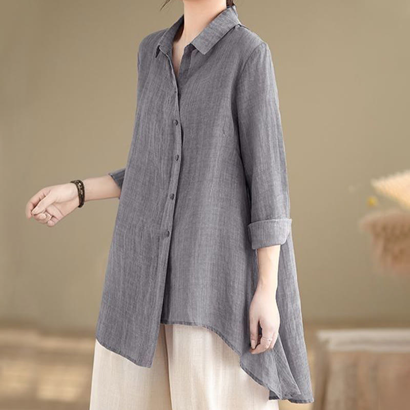 Buddha Stones Irregular Design Buttons Long Sleeve Women's Cotton Shirt