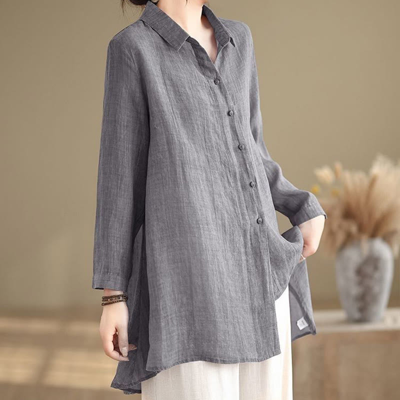 Buddha Stones Irregular Design Buttons Long Sleeve Women's Cotton Shirt