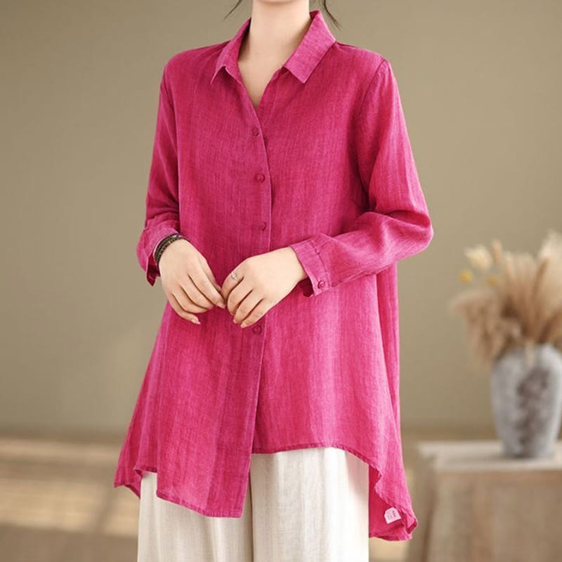 Buddha Stones Irregular Design Buttons Long Sleeve Women's Cotton Shirt