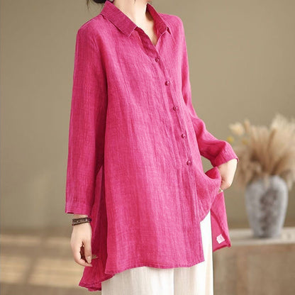 Buddha Stones Irregular Design Buttons Long Sleeve Women's Cotton Shirt