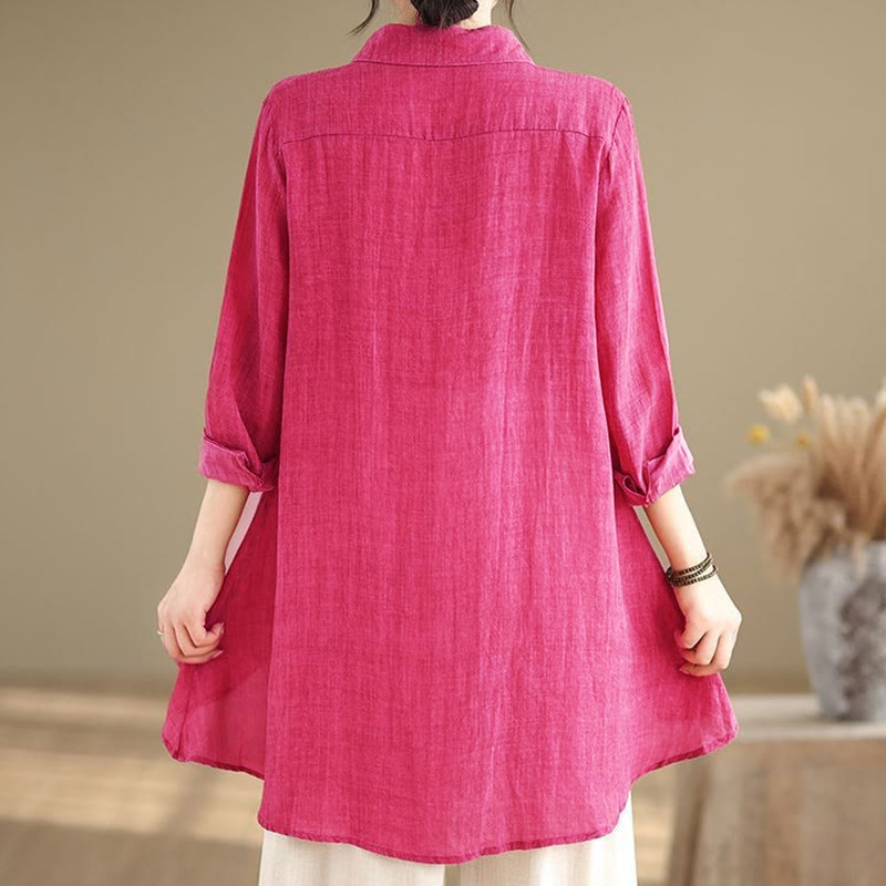 Buddha Stones Irregular Design Buttons Long Sleeve Women's Cotton Shirt
