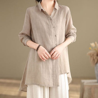 Buddha Stones Irregular Design Buttons Long Sleeve Women's Cotton Shirt
